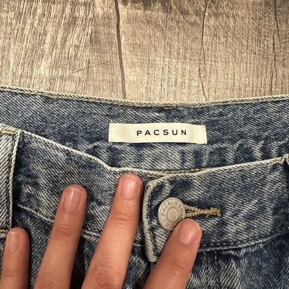 Pacsun Women High Rise‎ Straight Blue Denim Jeans Size 30 Light Wash Buttons - Picture 10 of 13